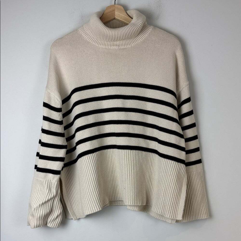 GAP Cream and Black Striped Turtleneck Sweater Large